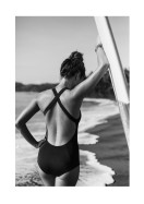 Woman With Surfboard By The Ocean | Gör en egen poster